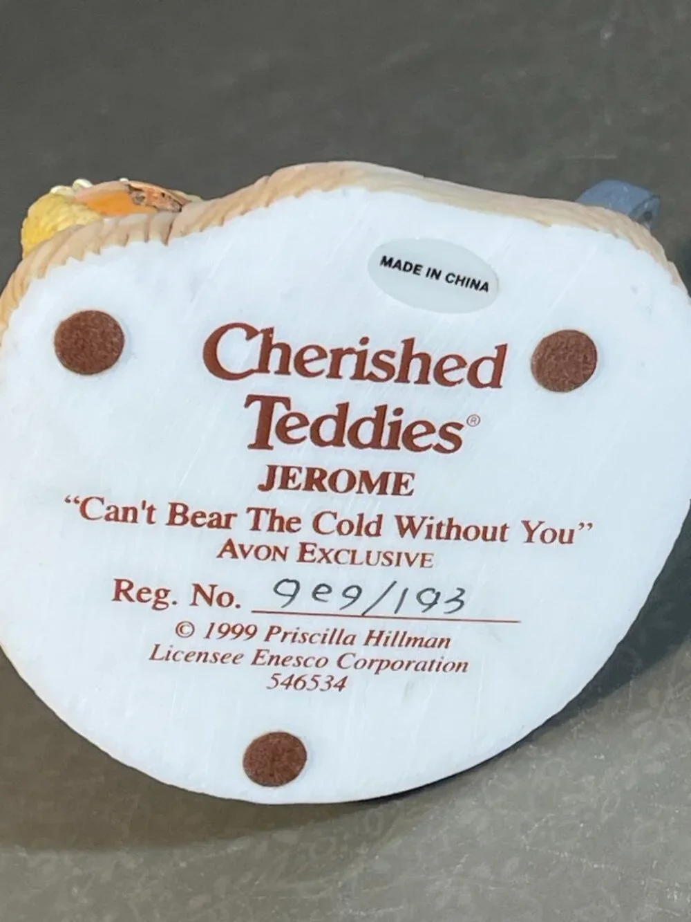 Cherished Teddies Jerome 1999 Avon Exclusive Numbered Christmas Skates (818)